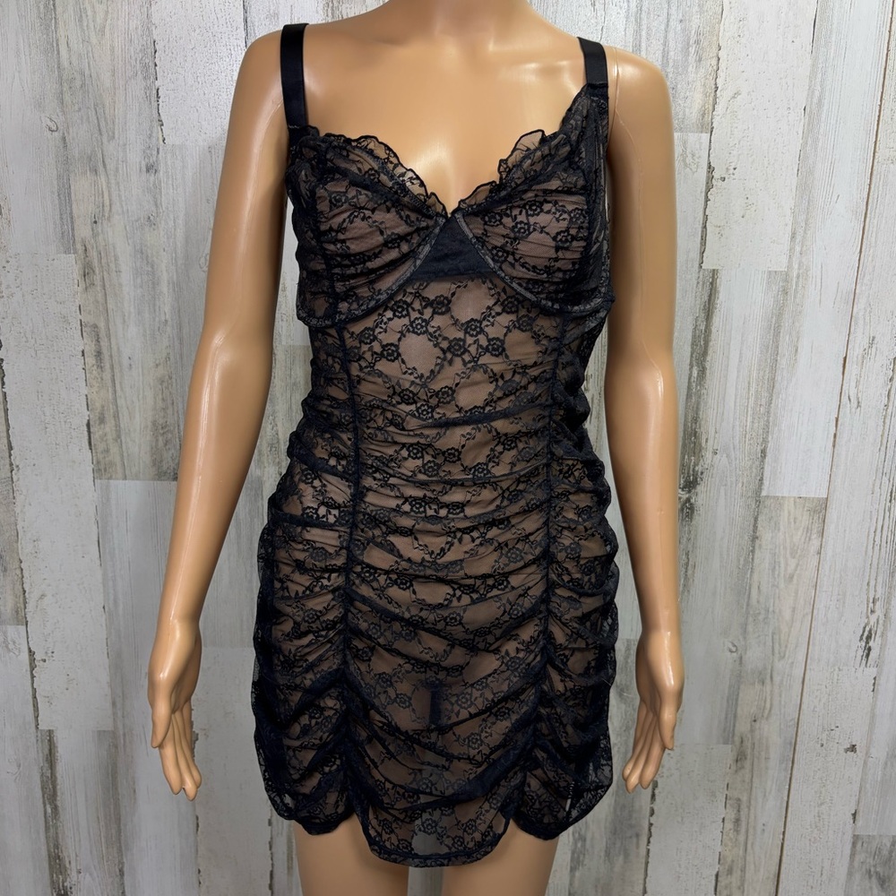 Adore Me Plus Size Sheer‎ Black Lace Chemise Babydoll